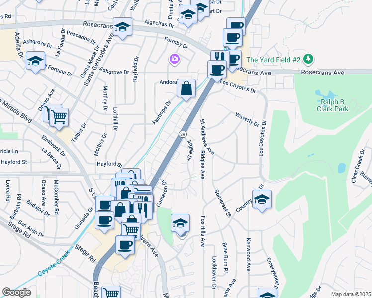 map of restaurants, bars, coffee shops, grocery stores, and more near 4904 Argyle Drive in Buena Park