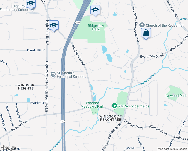 map of restaurants, bars, coffee shops, grocery stores, and more near 510 Northland Ridge Court in Atlanta