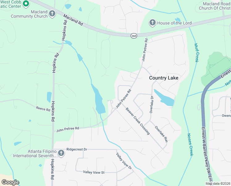 map of restaurants, bars, coffee shops, grocery stores, and more near 2670 Beaver Creek Crossing in Powder Springs
