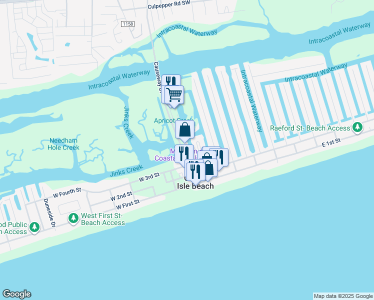 map of restaurants, bars, coffee shops, grocery stores, and more near 19 Causeway Drive in Ocean Isle Beach