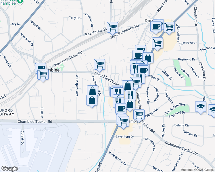 map of restaurants, bars, coffee shops, grocery stores, and more near in Atlanta