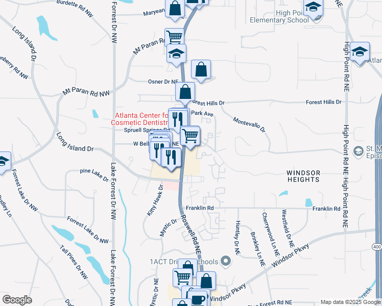 map of restaurants, bars, coffee shops, grocery stores, and more near 4969 Roswell Road in Sandy Springs