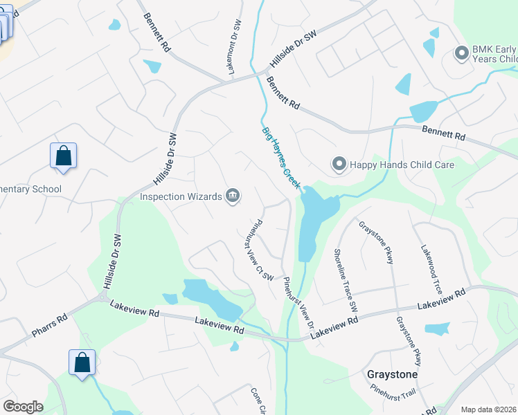 map of restaurants, bars, coffee shops, grocery stores, and more near 1779 Pinehurst View Court Southwest in Grayson