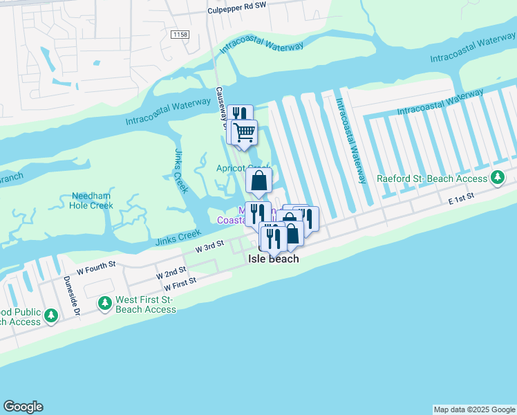 map of restaurants, bars, coffee shops, grocery stores, and more near 19 Causeway Drive in Ocean Isle Beach