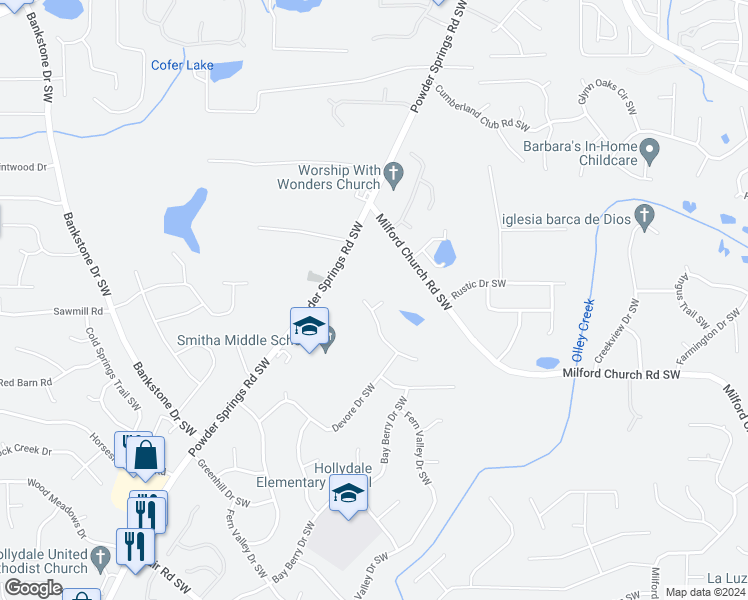 map of restaurants, bars, coffee shops, grocery stores, and more near 1952 Seabury Court in Marietta