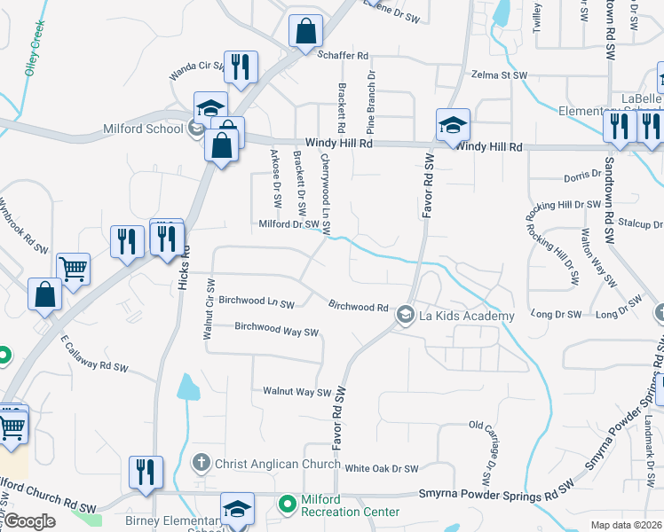 map of restaurants, bars, coffee shops, grocery stores, and more near 610 Walnut Place in Marietta