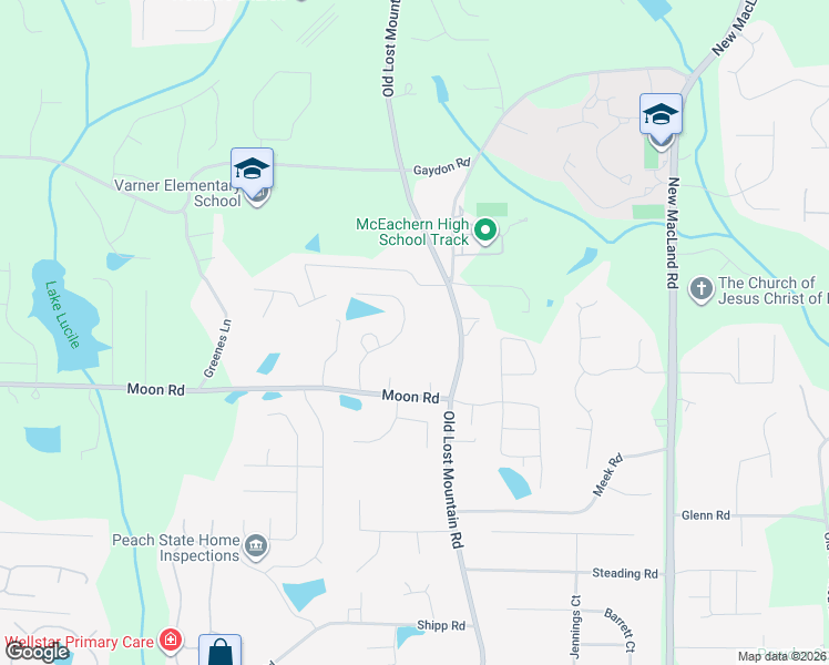 map of restaurants, bars, coffee shops, grocery stores, and more near 4504 Venus Court Southwest in Powder Springs