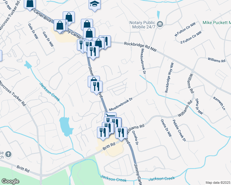 map of restaurants, bars, coffee shops, grocery stores, and more near 967 Chippendale Lane in Norcross