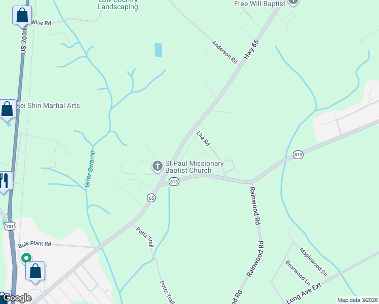map of restaurants, bars, coffee shops, grocery stores, and more near 1315 State Highway 813 in Conway