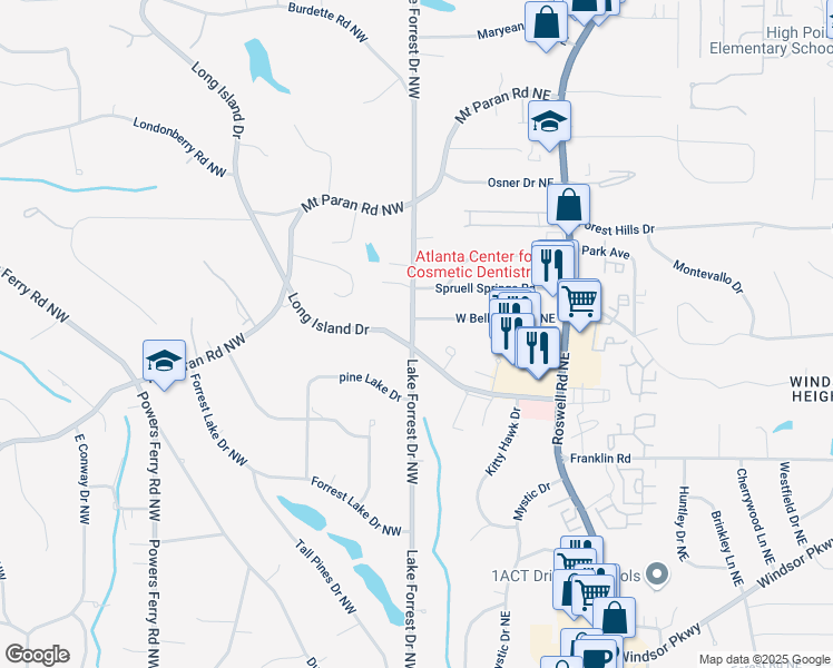 map of restaurants, bars, coffee shops, grocery stores, and more near 4898 Long Island Drive Northeast in Atlanta