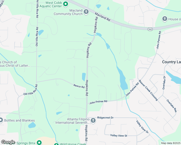 map of restaurants, bars, coffee shops, grocery stores, and more near 2590 Adams Park Lane in Powder Springs