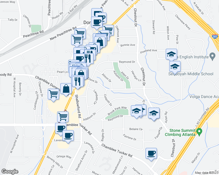 map of restaurants, bars, coffee shops, grocery stores, and more near 2640 McClave Dr in Doraville