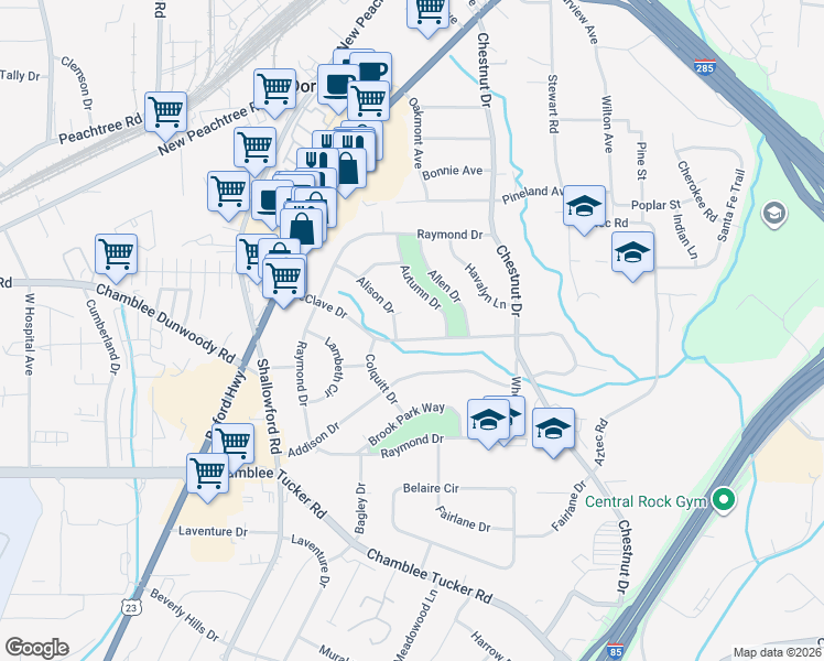 map of restaurants, bars, coffee shops, grocery stores, and more near 3422 Autumn Drive in Doraville
