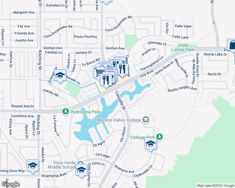 map of restaurants, bars, coffee shops, grocery stores, and more near in Moreno Valley