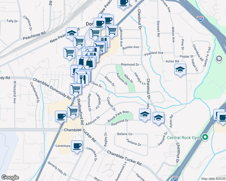 map of restaurants, bars, coffee shops, grocery stores, and more near 2640 McClave Drive in Doraville
