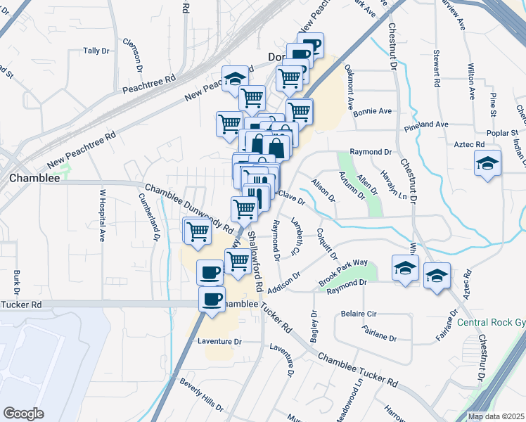 map of restaurants, bars, coffee shops, grocery stores, and more near 5093-5095 Buford Highway Northeast in Doraville