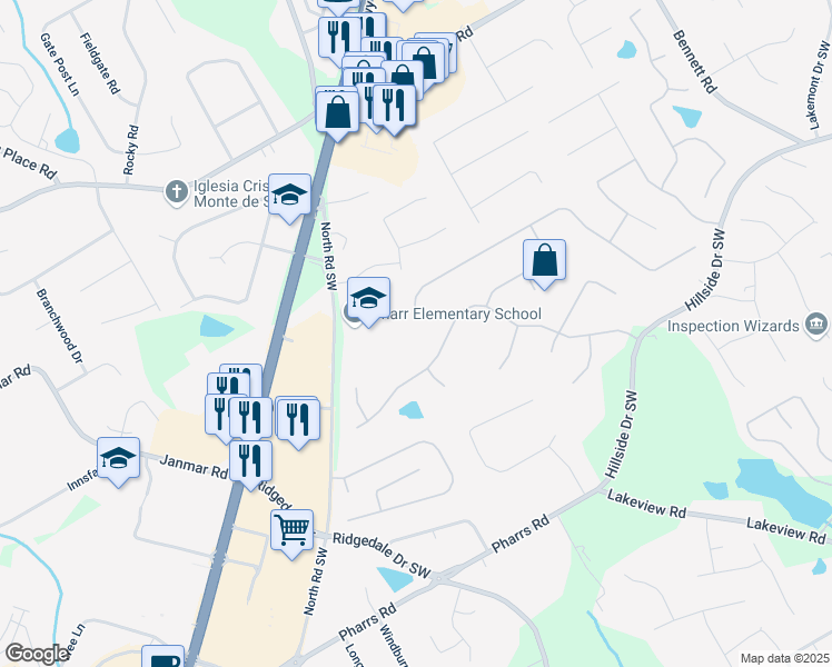 map of restaurants, bars, coffee shops, grocery stores, and more near 1621 Annapolis Way in Grayson