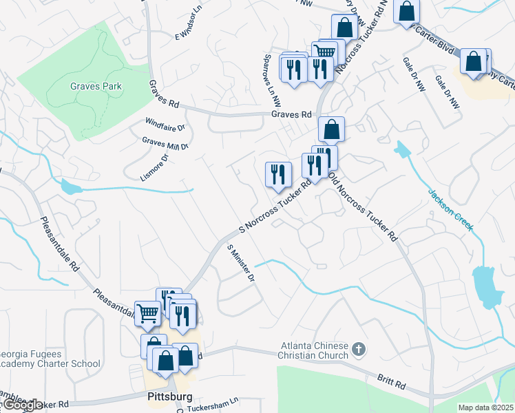 map of restaurants, bars, coffee shops, grocery stores, and more near Branch Drive in Gwinnett County