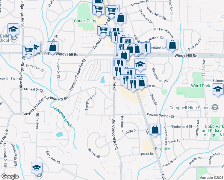 map of restaurants, bars, coffee shops, grocery stores, and more near 131 Still Pine Bend in Smyrna
