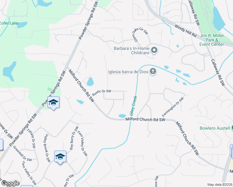 map of restaurants, bars, coffee shops, grocery stores, and more near 1684 Rustic Drive Southwest in Marietta