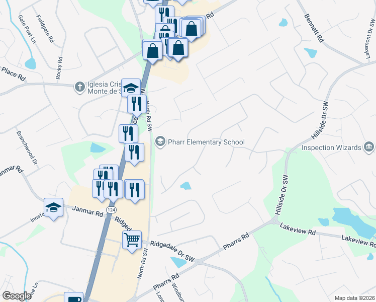 map of restaurants, bars, coffee shops, grocery stores, and more near 1626 Annapolis Way in Grayson