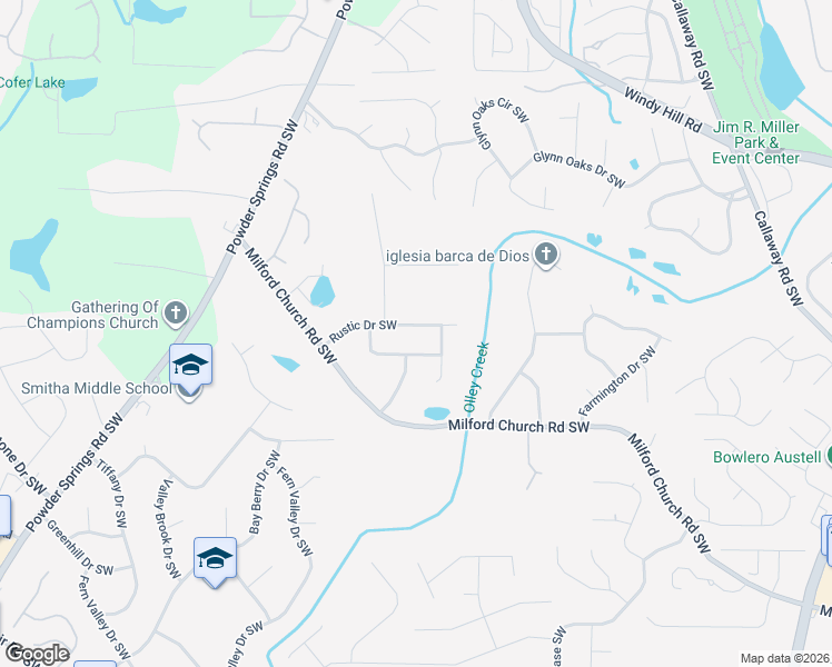 map of restaurants, bars, coffee shops, grocery stores, and more near 1684 Rustic Drive Southwest in Marietta