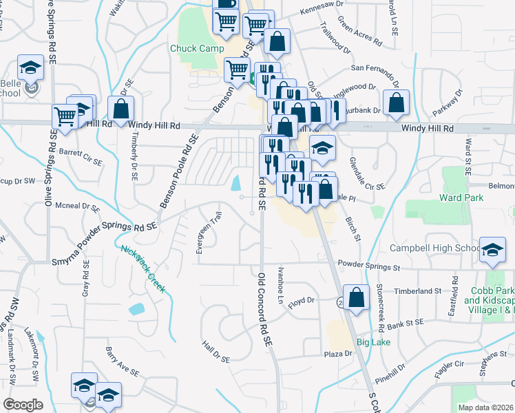 map of restaurants, bars, coffee shops, grocery stores, and more near 131 Still Pine Bend in Smyrna