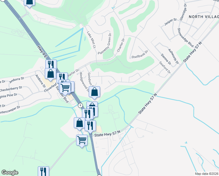 map of restaurants, bars, coffee shops, grocery stores, and more near 120 Staton Lane in Longs