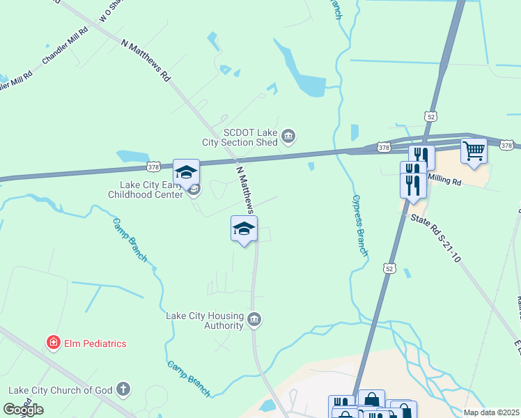 map of restaurants, bars, coffee shops, grocery stores, and more near 889 North Matthews Road in Lake City