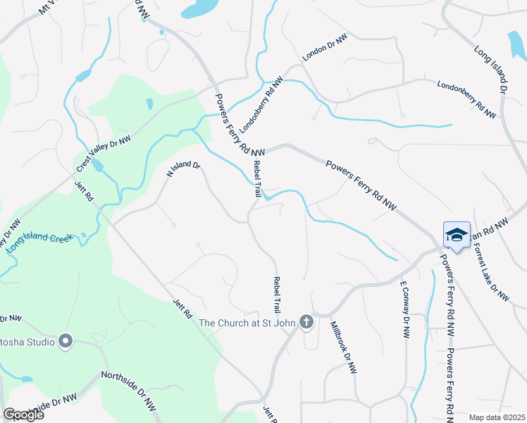 map of restaurants, bars, coffee shops, grocery stores, and more near 4975 Rebel Trail in Atlanta