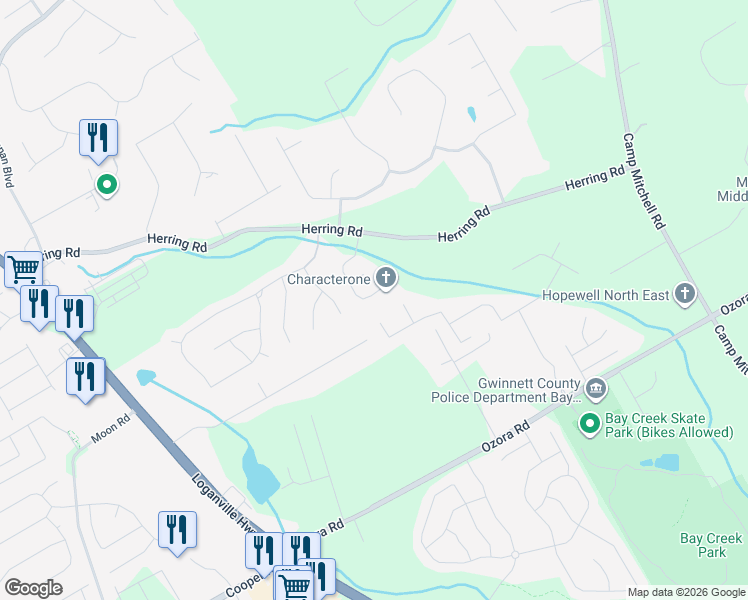map of restaurants, bars, coffee shops, grocery stores, and more near 15 Kaktovic Court Southeast in Grayson