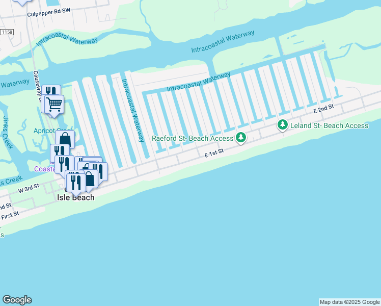 map of restaurants, bars, coffee shops, grocery stores, and more near 114 East 2nd Street in Ocean Isle Beach