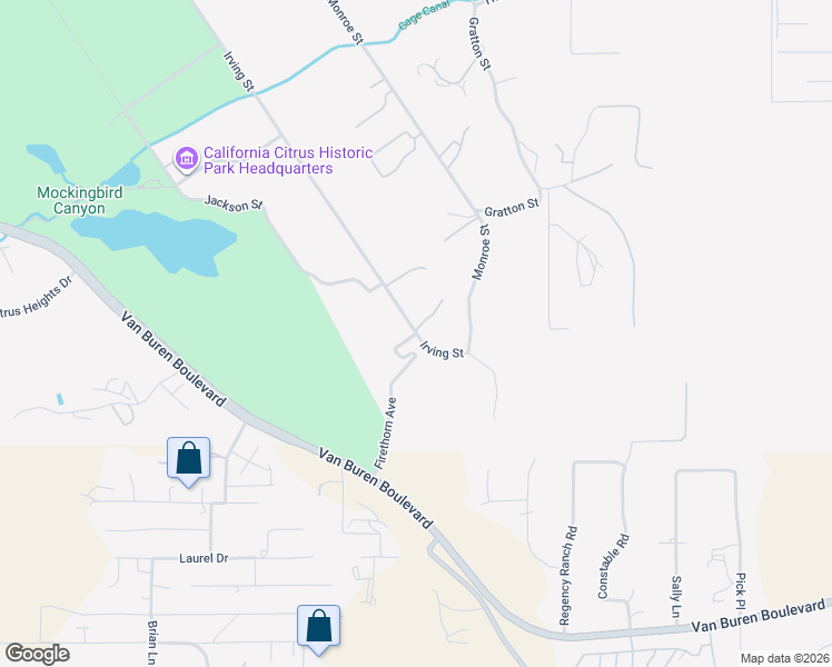 map of restaurants, bars, coffee shops, grocery stores, and more near 1400 Irving Street in Riverside