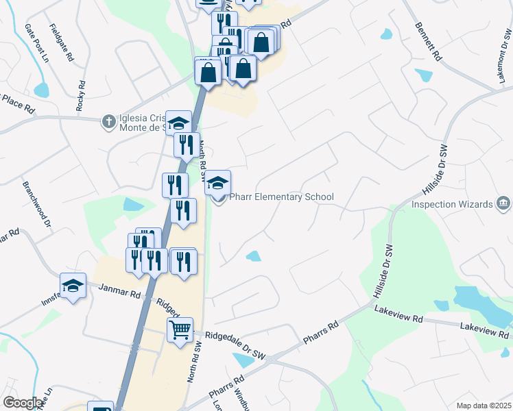 map of restaurants, bars, coffee shops, grocery stores, and more near 1621 Annapolis Way in Grayson