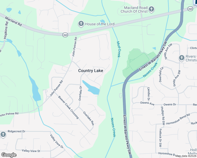 map of restaurants, bars, coffee shops, grocery stores, and more near 2443 Country Lake Lane in Powder Springs