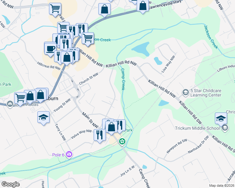map of restaurants, bars, coffee shops, grocery stores, and more near 198 1st Avenue Northwest in Lilburn
