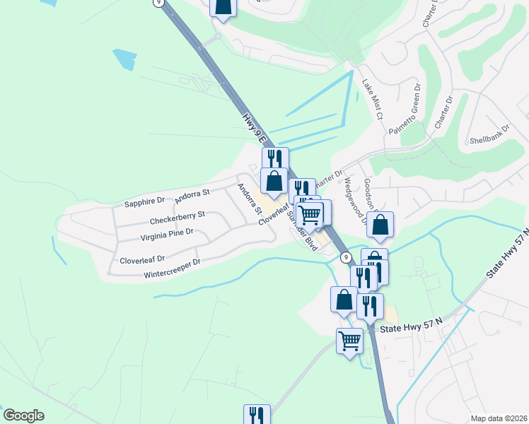 map of restaurants, bars, coffee shops, grocery stores, and more near 318 Andorra Street in Longs