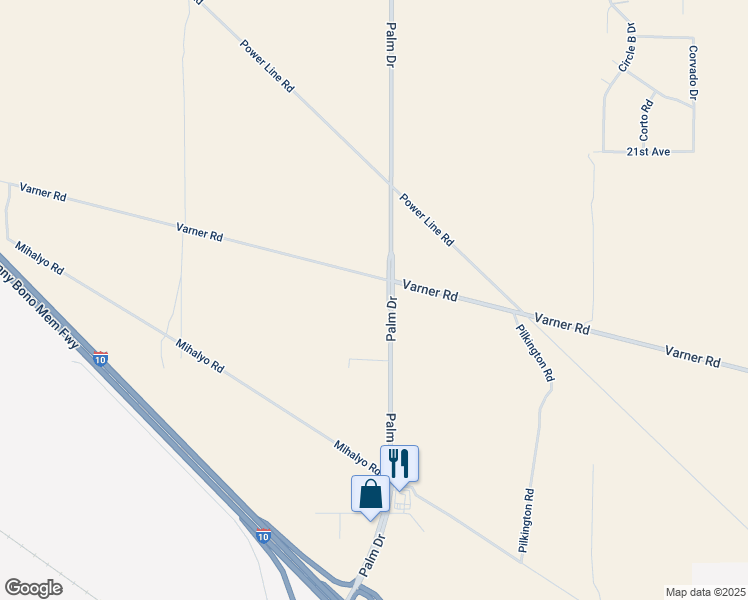 map of restaurants, bars, coffee shops, grocery stores, and more near Palm Drive in Desert Hot Springs