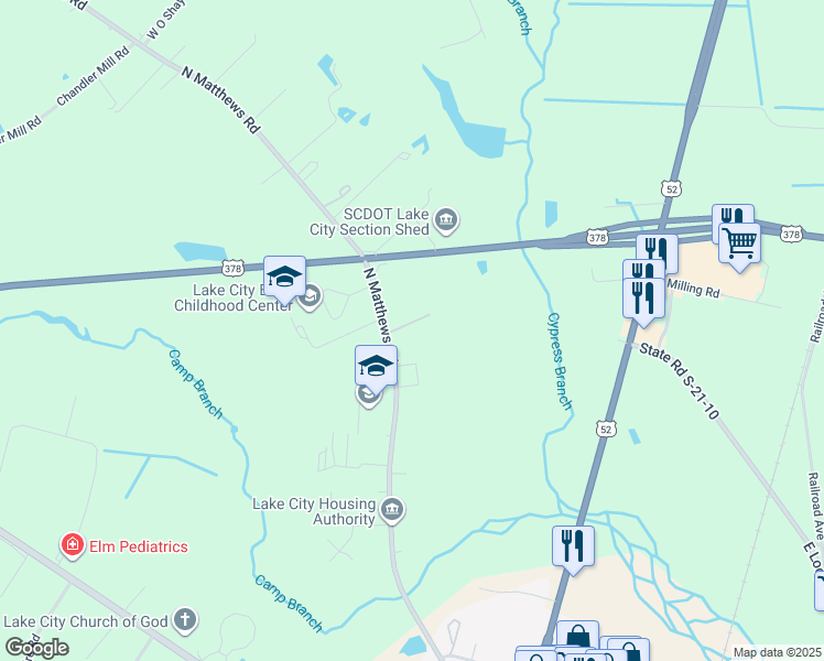 map of restaurants, bars, coffee shops, grocery stores, and more near 889 North Matthews Road in Lake City