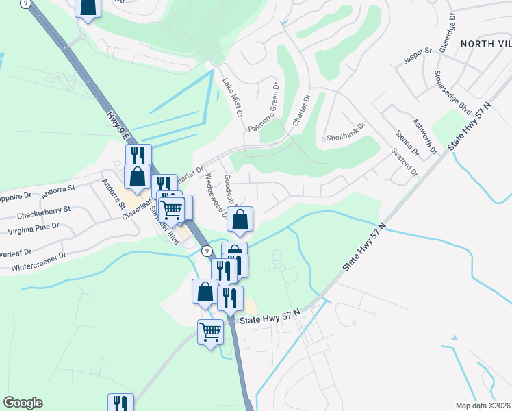 map of restaurants, bars, coffee shops, grocery stores, and more near 120 Staton Lane in Longs