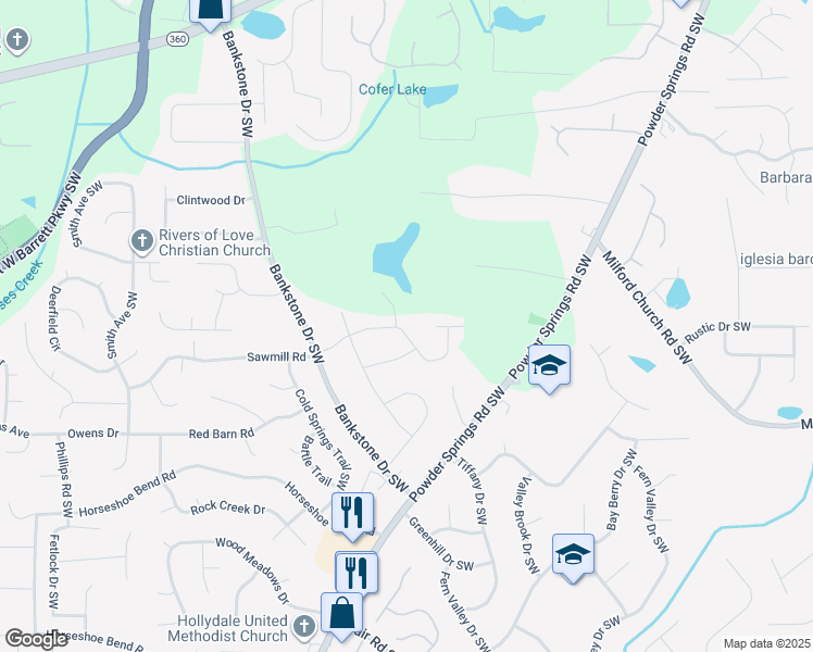 map of restaurants, bars, coffee shops, grocery stores, and more near 2334 Goodwood Drive in Marietta