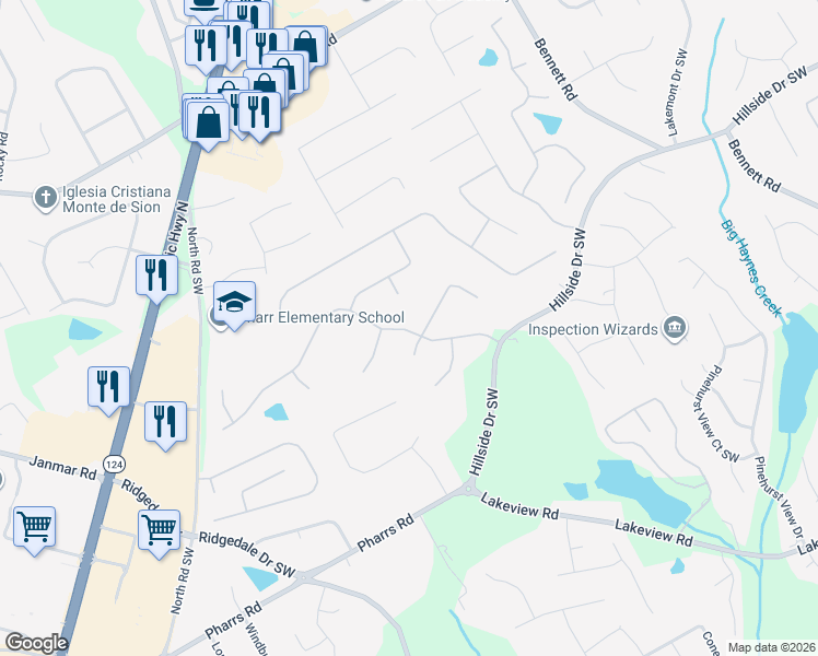 map of restaurants, bars, coffee shops, grocery stores, and more near 1620 Natchez Way in Grayson