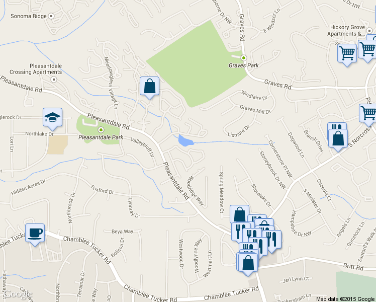 map of restaurants, bars, coffee shops, grocery stores, and more near 3414 Bayshore Drive in Atlanta