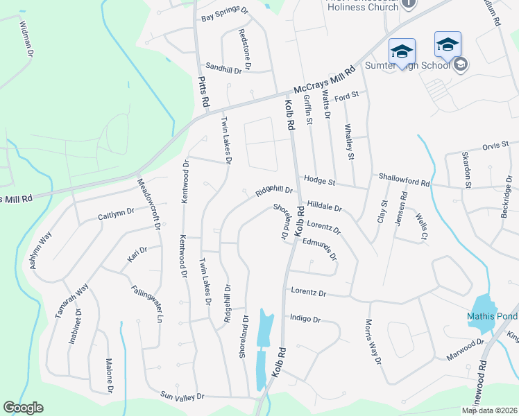 map of restaurants, bars, coffee shops, grocery stores, and more near 2780 Ridgehill Drive in Sumter