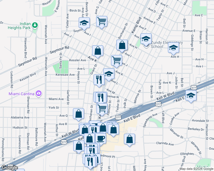 map of restaurants, bars, coffee shops, grocery stores, and more near 2211 Kemp Boulevard in Wichita Falls