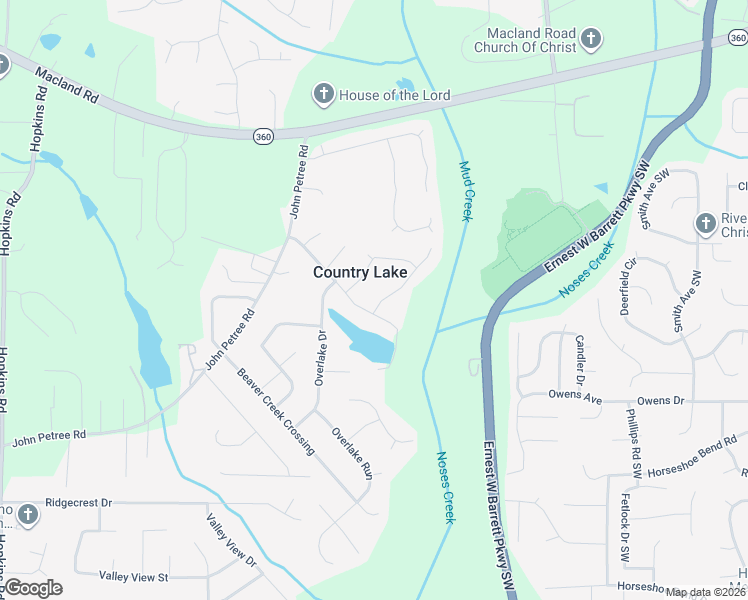map of restaurants, bars, coffee shops, grocery stores, and more near 2442 Country Lake Lane in Powder Springs