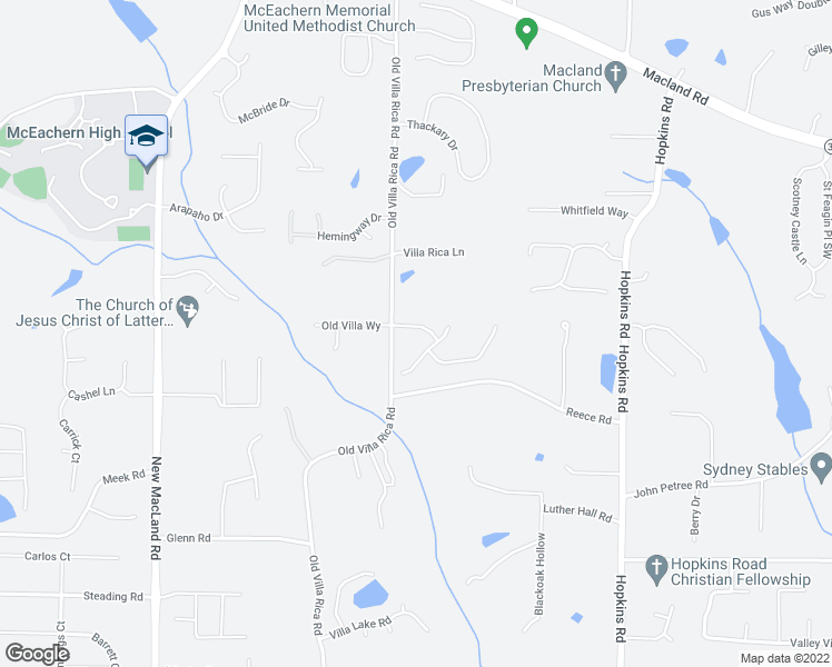 map of restaurants, bars, coffee shops, grocery stores, and more near 3889 Reece Farms Drive in Powder Springs