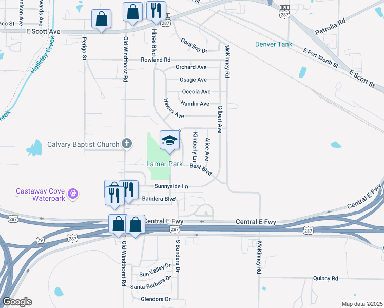 map of restaurants, bars, coffee shops, grocery stores, and more near 2219 Hines Boulevard in Wichita Falls