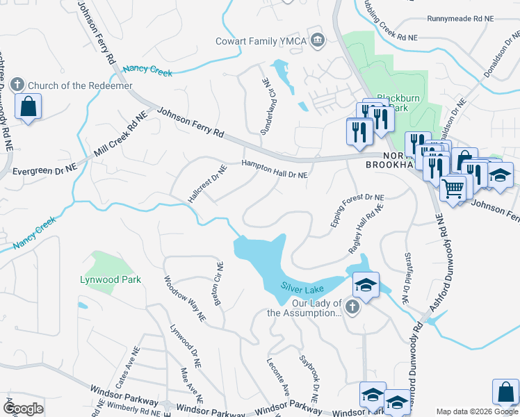 map of restaurants, bars, coffee shops, grocery stores, and more near 1070 Ragley Hall Road Northeast in Atlanta