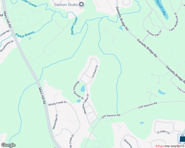 map of restaurants, bars, coffee shops, grocery stores, and more near 1717 Orchard Drive in Watkinsville